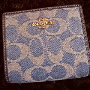 Coach Blue Denim Signature Bi-Fold Wallet with Gold Logo